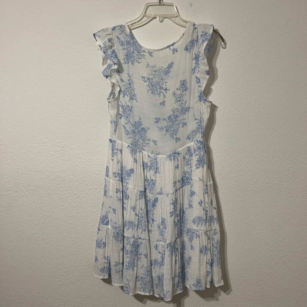E&M Blue Floral Babydoll Dress Cottagecore Coquette Boho Prairie Size L - Picture 3 of 8